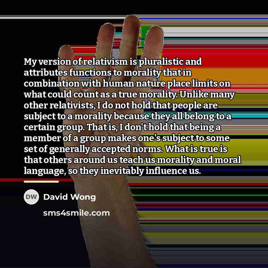 “My version of relativism is pluralistic and attributes functions to…” quote by David Wong