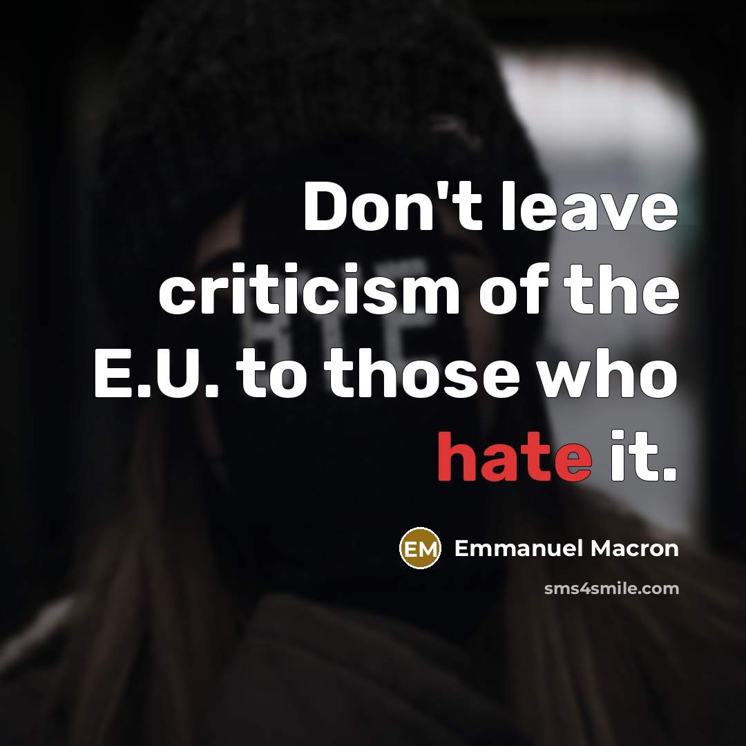 “Don't leave criticism of the E.U. to those who hate…” quote by Emmanuel Macron