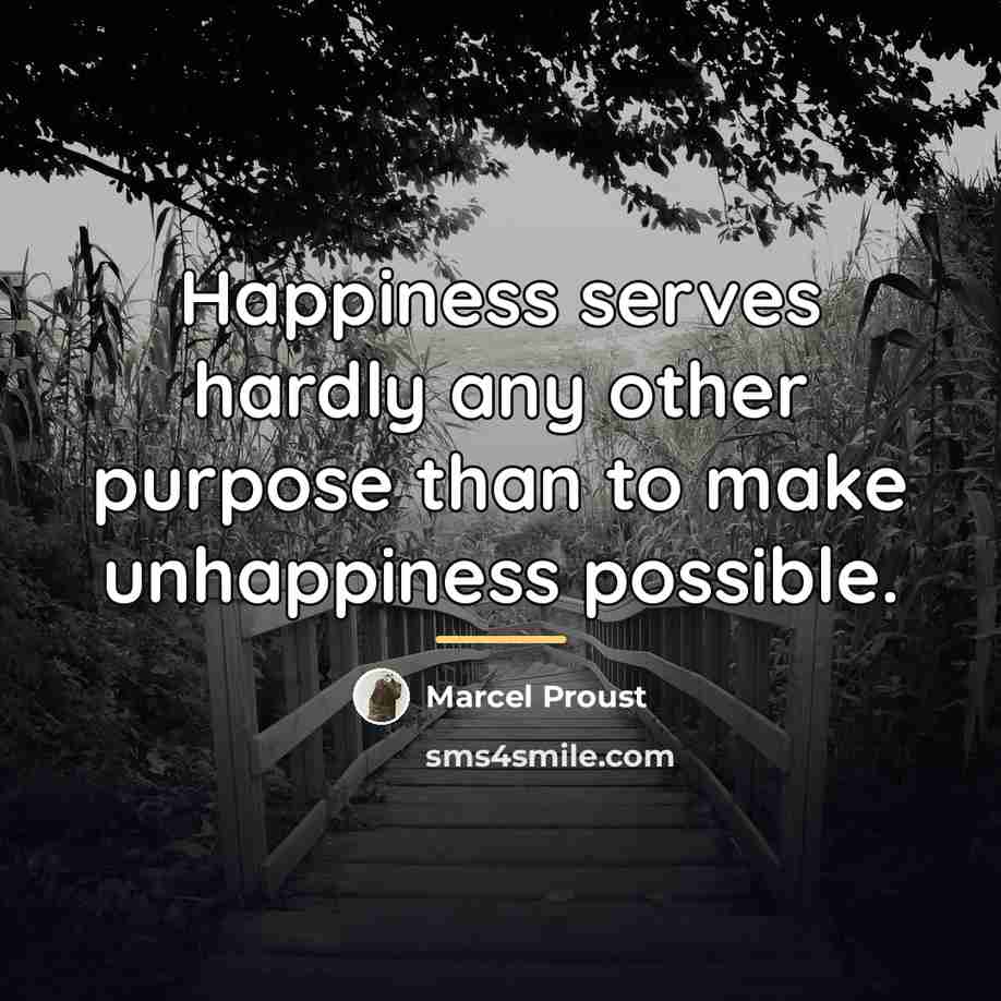 “Happiness serves hardly any other purpose than to make unhappiness…” quote by Marcel Proust
