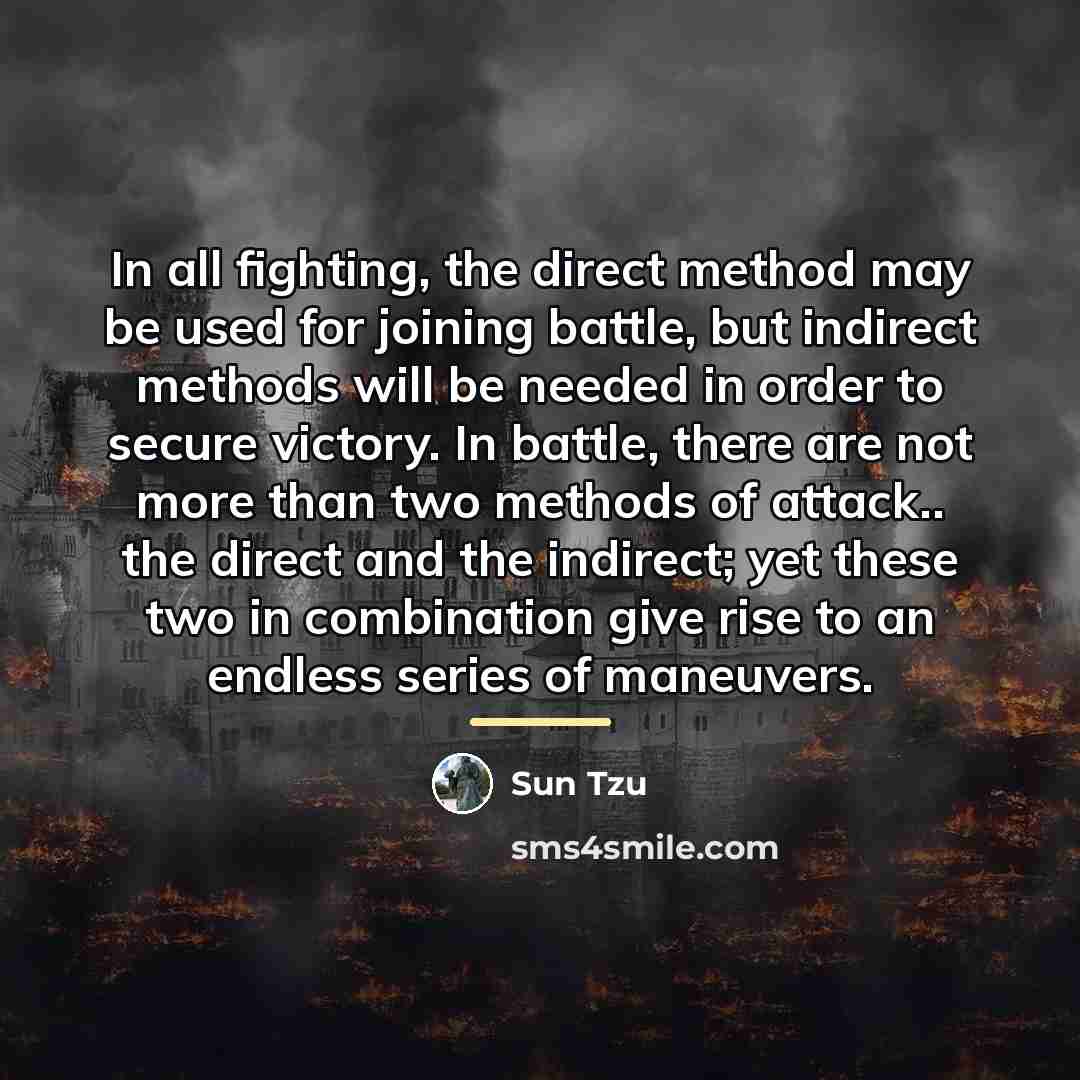 “In all fighting, the direct method may be used for…” quote by Sun Tzu