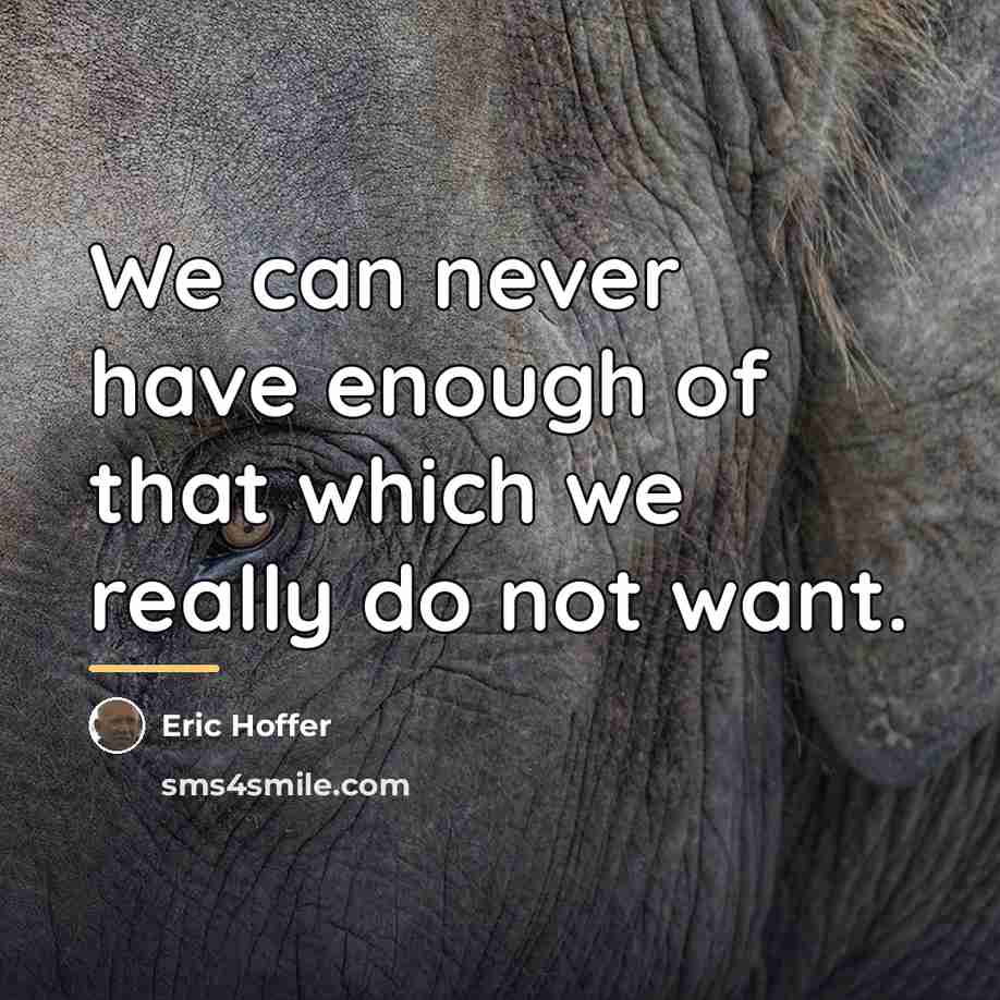 “We can never have enough of that which we really…” quote by Eric Hoffer