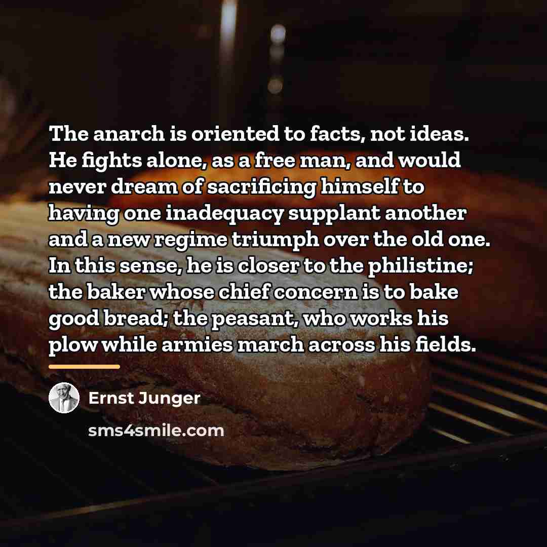 “The anarch is oriented to facts, not ideas. He fights…” quote by Ernst Junger