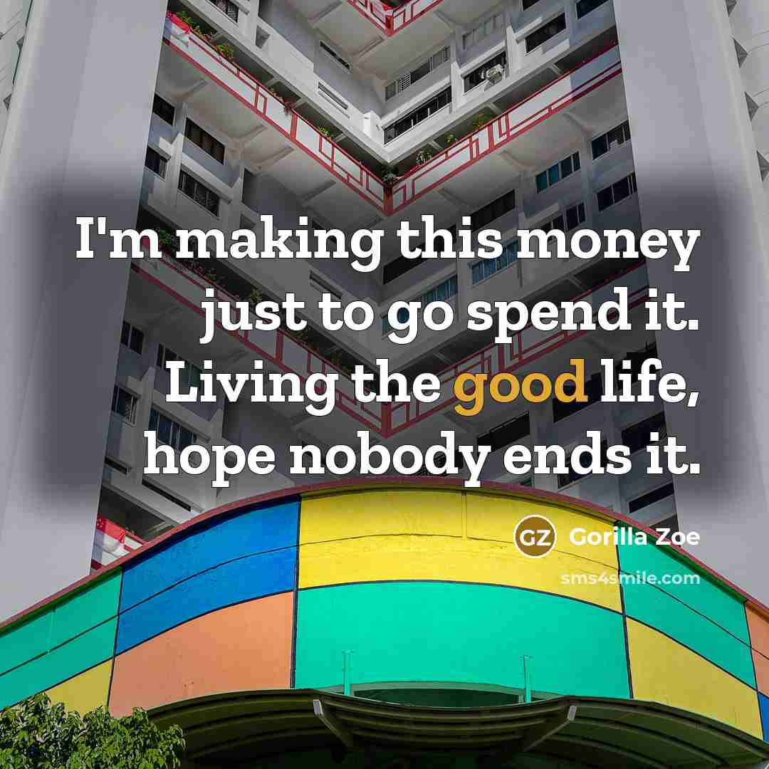 “I'm making this money just to go spend it. Living the good life, hope nobody ends it.” quote by Gorilla Zoe