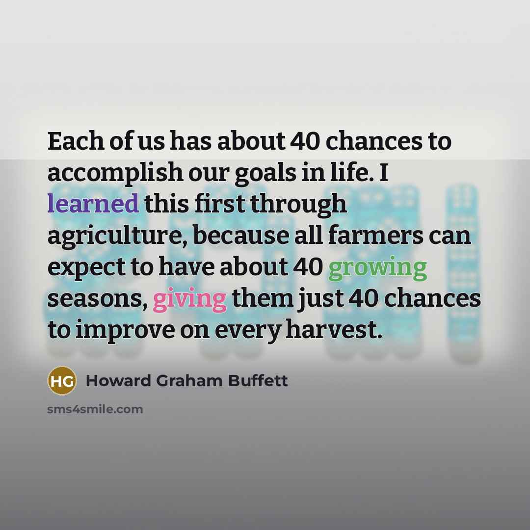 “Each of us has about 40 chances to accomplish our…” quote by Howard Graham Buffett