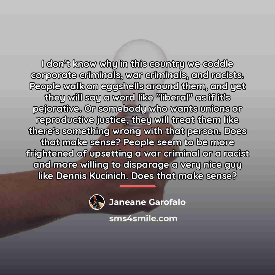 “I don't know why in this country we coddle corporate…” quote by Janeane Garofalo
