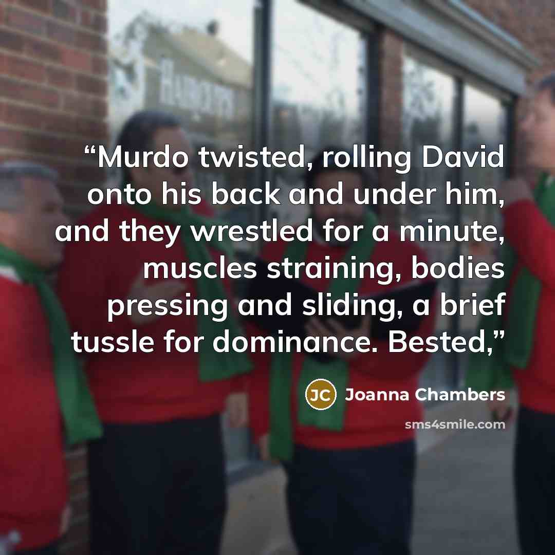 “Murdo twisted, rolling David onto his back and under him, and they wrestled for a minute, muscles straining, bodies pressing and sliding, a brief tussle for dominance. Bested,” quote by Joanna Chambers