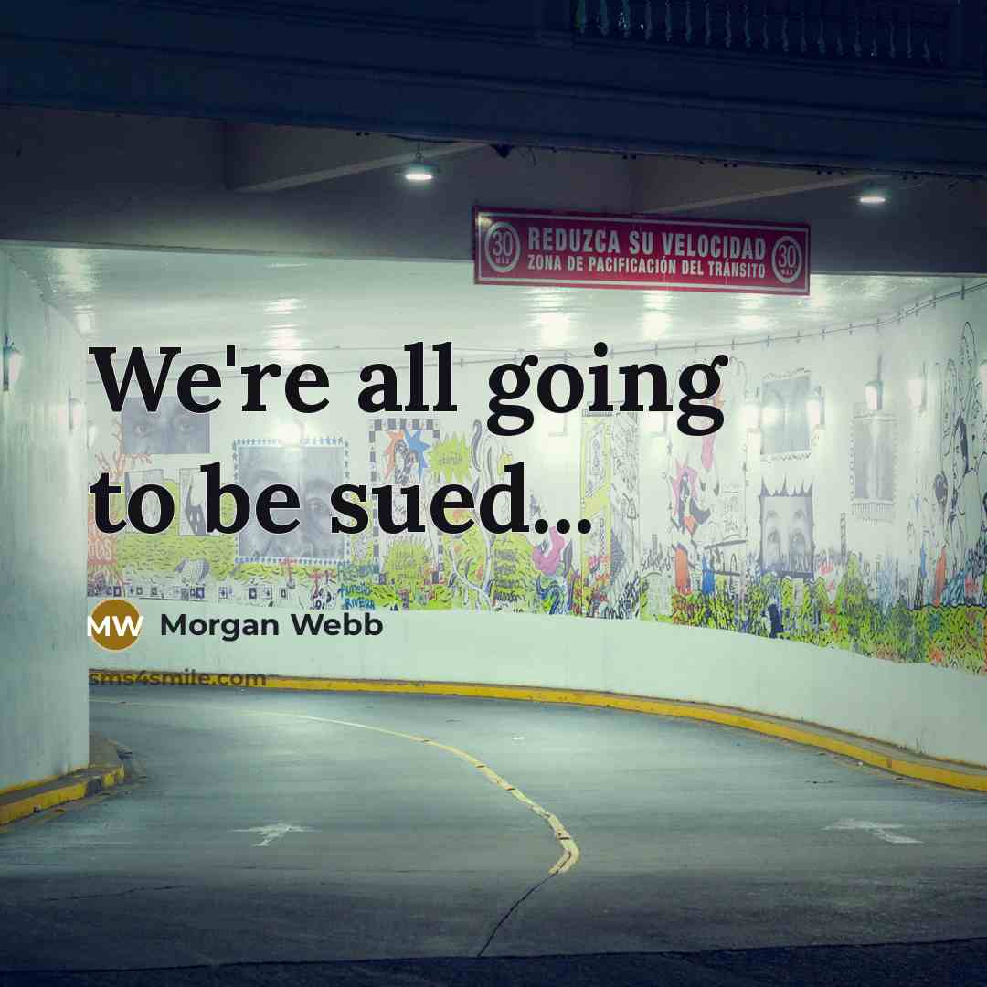“We're all going to be sued...” quote by Morgan Webb
