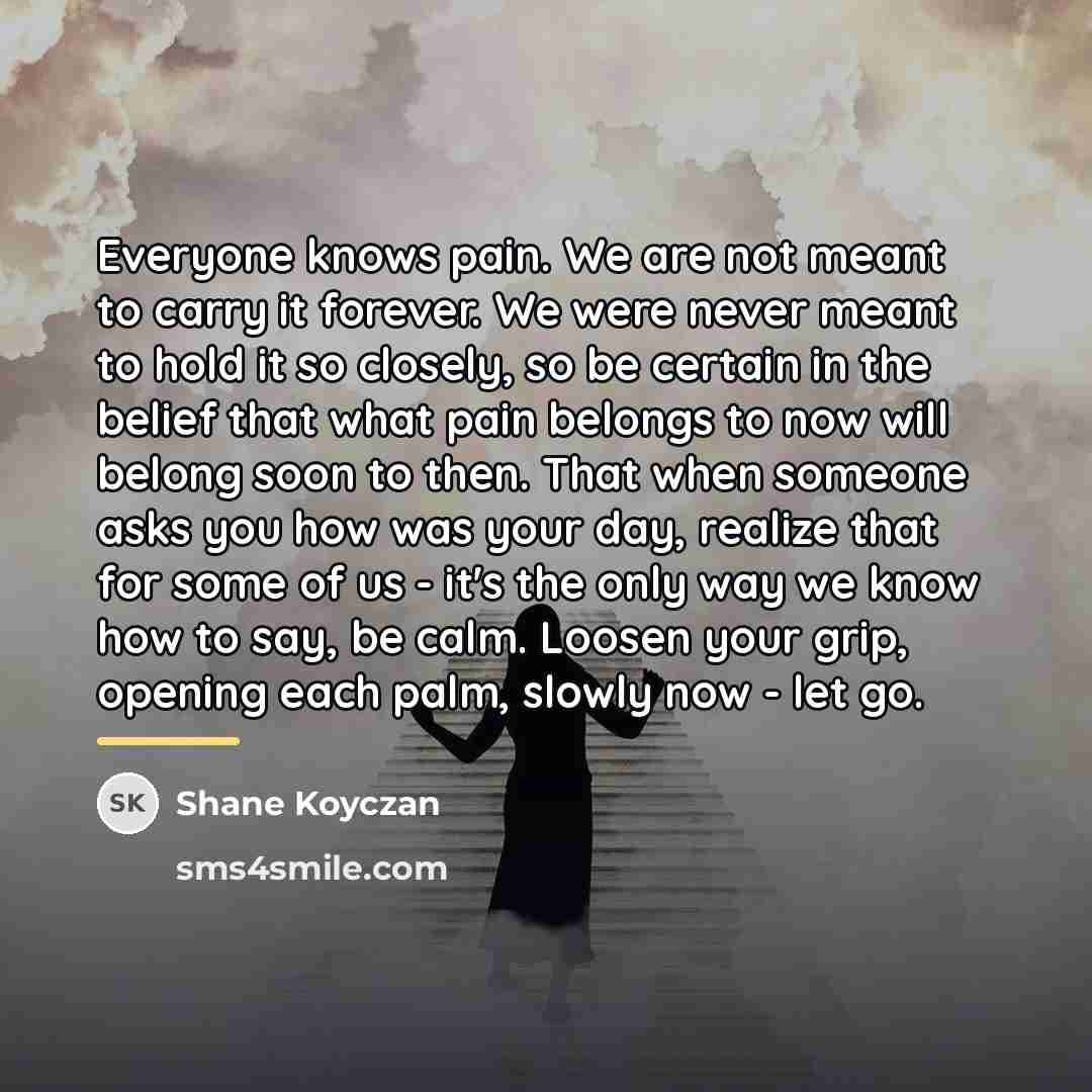 “Everyone knows pain. We are not meant to carry it…” quote by Shane Koyczan