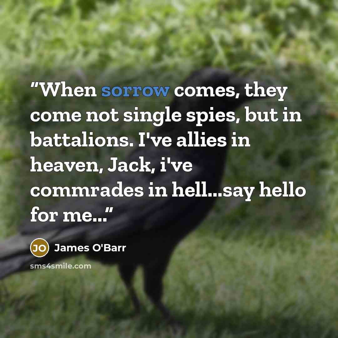 “When sorrow comes, they come not single spies, but in battalions. I've allies in heaven, Jack, i've commrades in hell...say hello for me...” quote by James O'Barr
