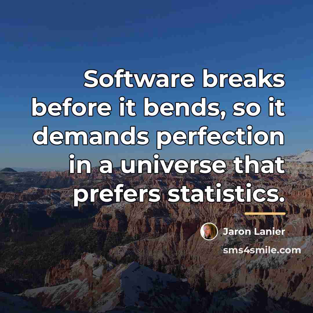 “Software breaks before it bends, so it demands perfection in…” quote by Jaron Lanier