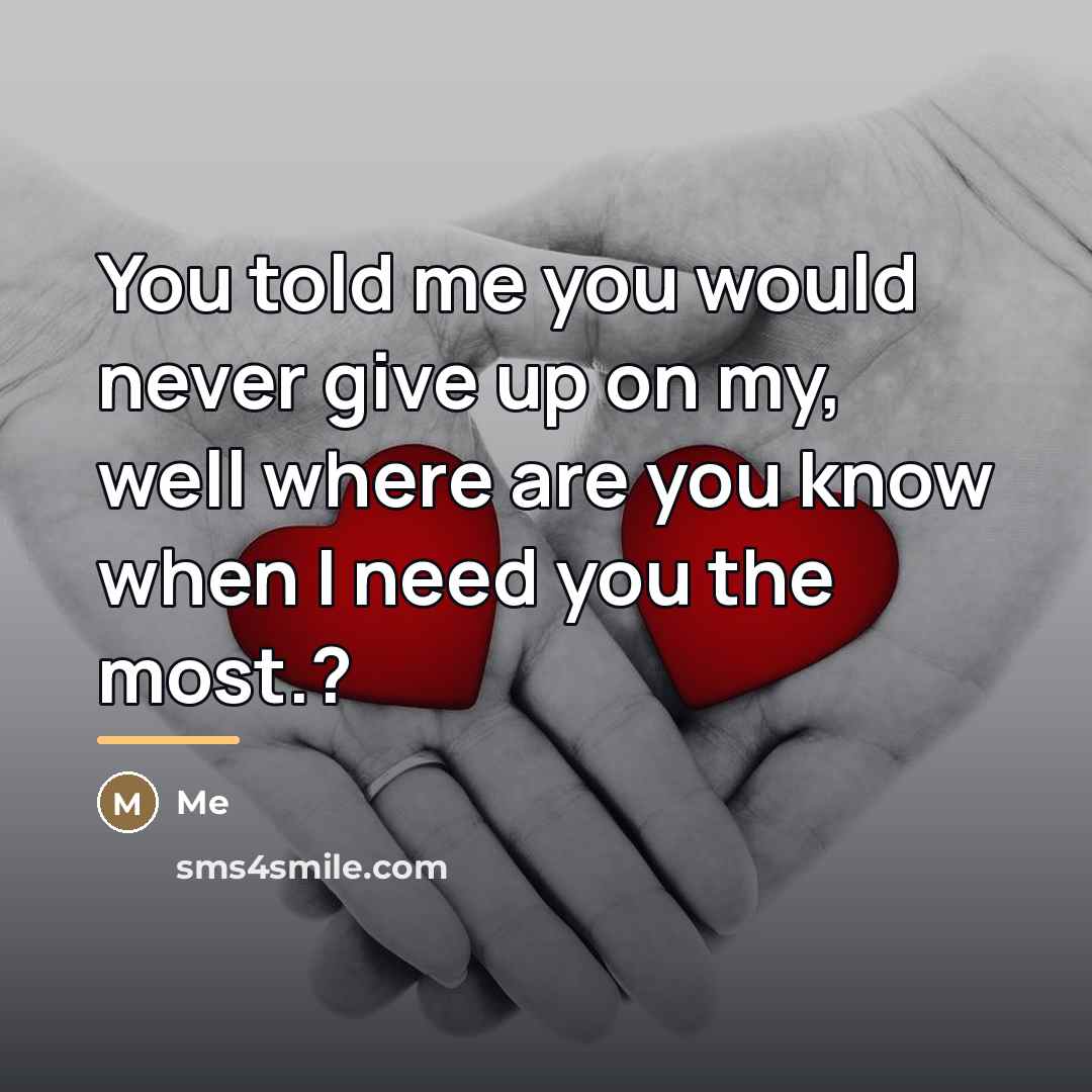 “You told me you would never give up on my,…” quote by Me