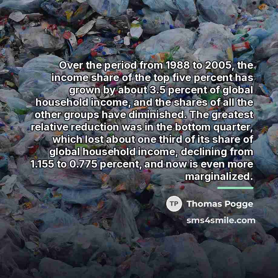 “Over the period from 1988 to 2005, the income share…” quote by Thomas Pogge