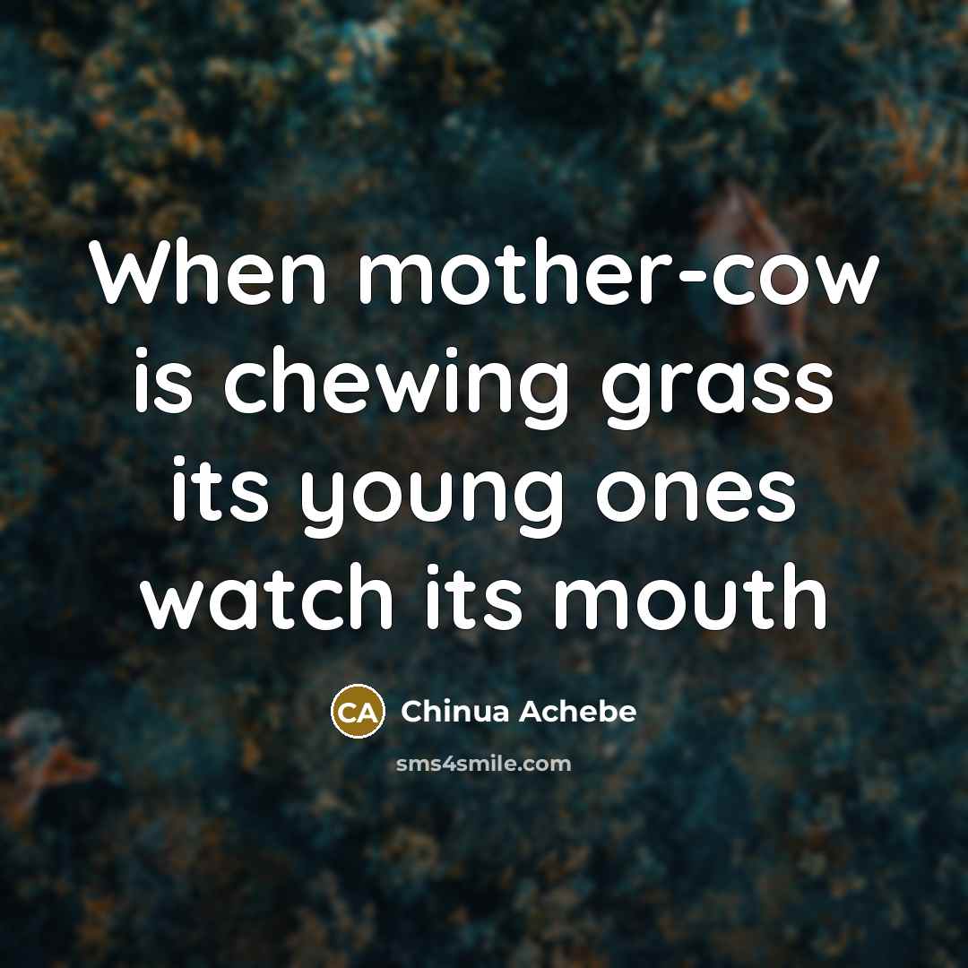 “When mother-cow is chewing grass its young ones watch its…” quote by Chinua Achebe