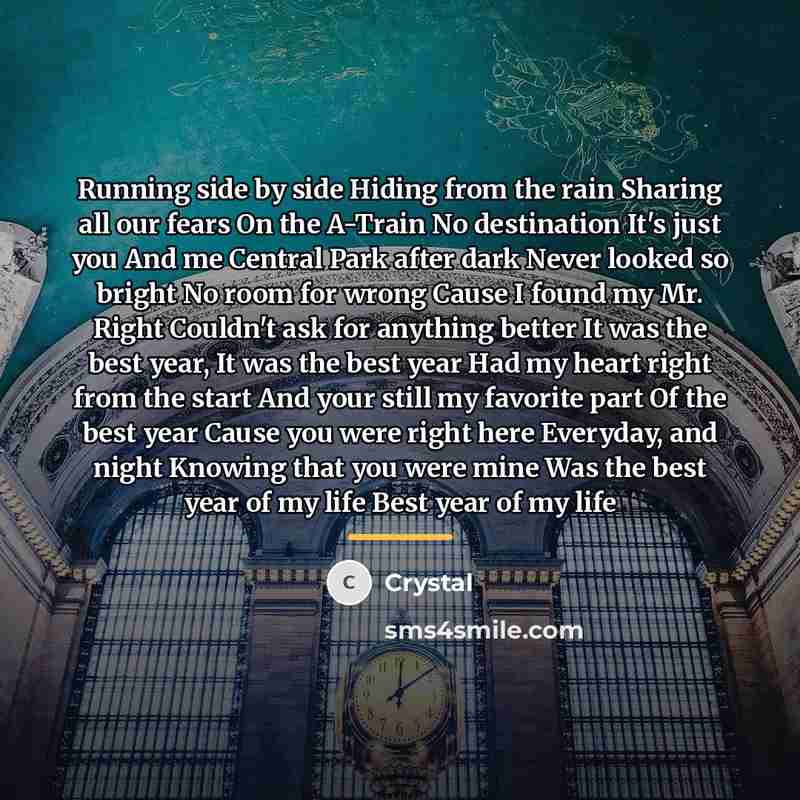 “Running side by side Hiding from the rain Sharing all…” quote by Crystal