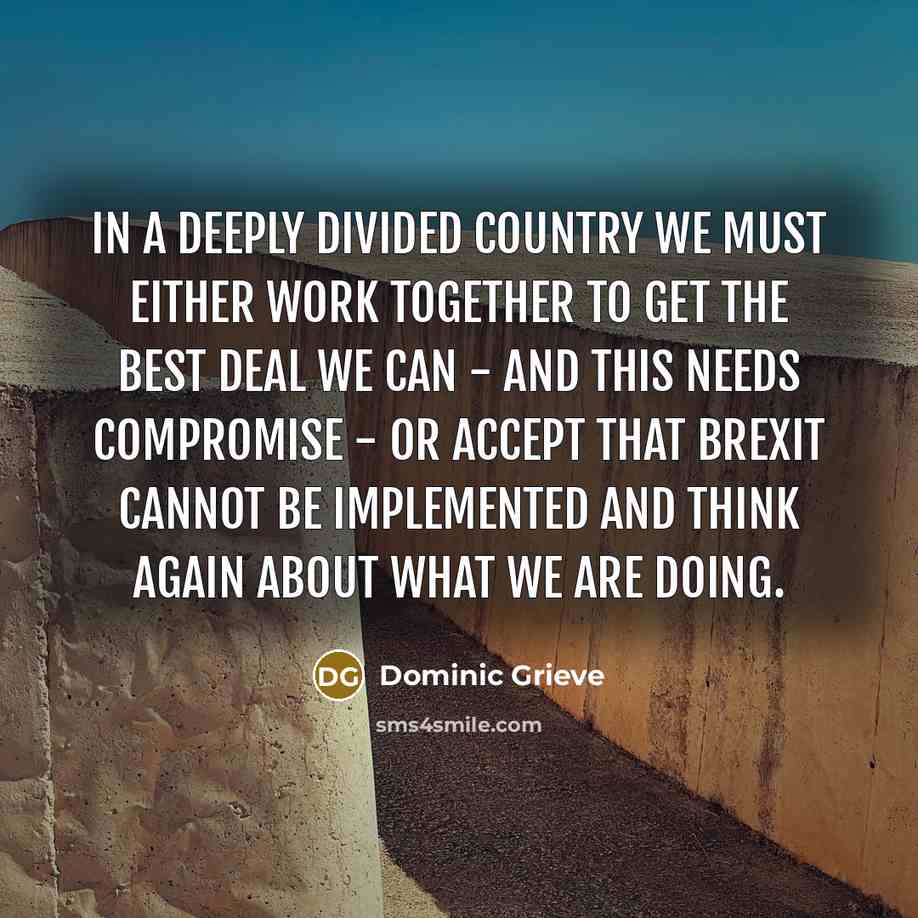 “In a deeply divided country we must either work together…” quote by Dominic Grieve