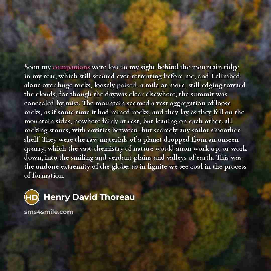 “Soon my companions were lost to my sight behind the…” quote by Henry David Thoreau