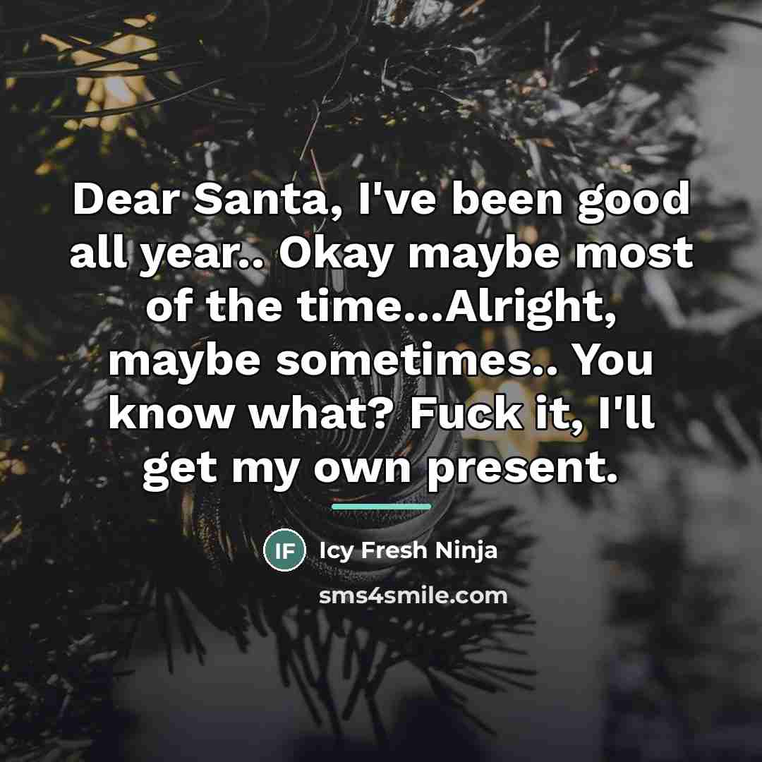 “Dear Santa, I've been good all year.. Okay maybe most…” quote by Icy Fresh Ninja