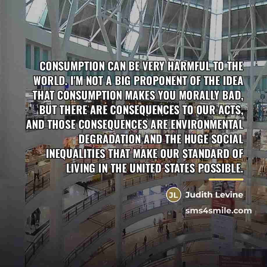 “consumption can be very harmful to the world. I'm not…” quote by Judith Levine
