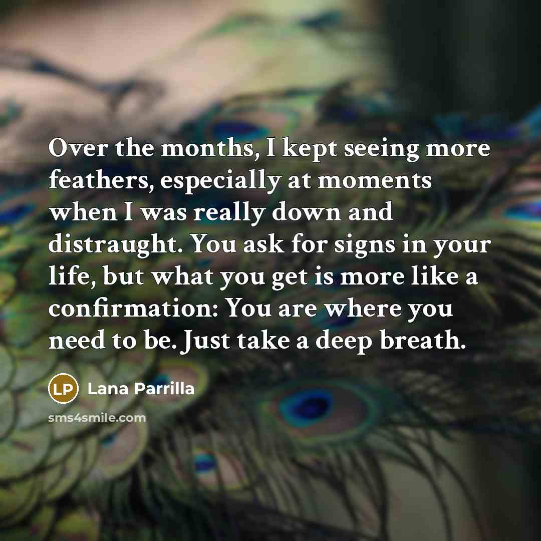 “Over the months, I kept seeing more feathers, especially at…” quote by Lana Parrilla