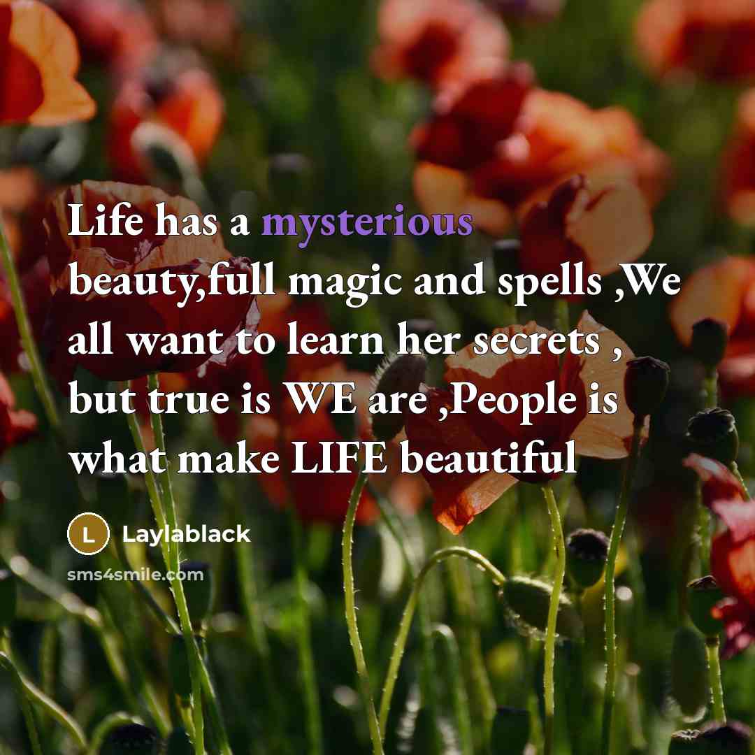 “Life has a mysterious beauty,full magic and spells ,We all…” quote by Laylablack