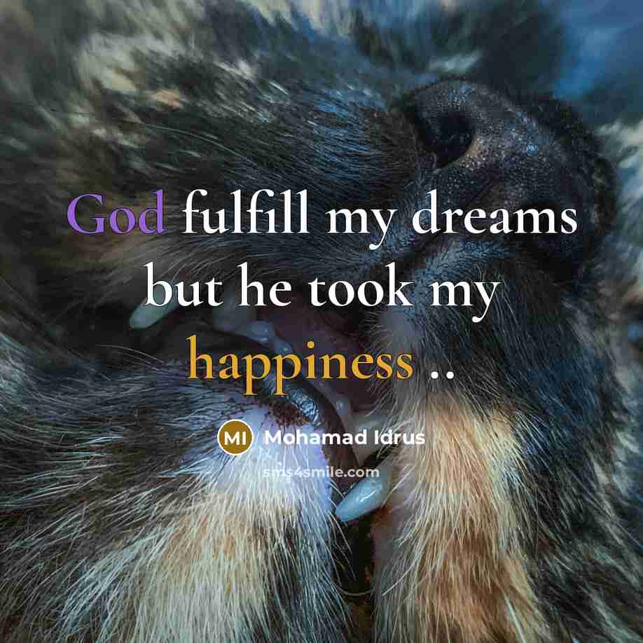 “God fulfill my dreams but he took my happiness ..…” quote by Mohamad Idrus