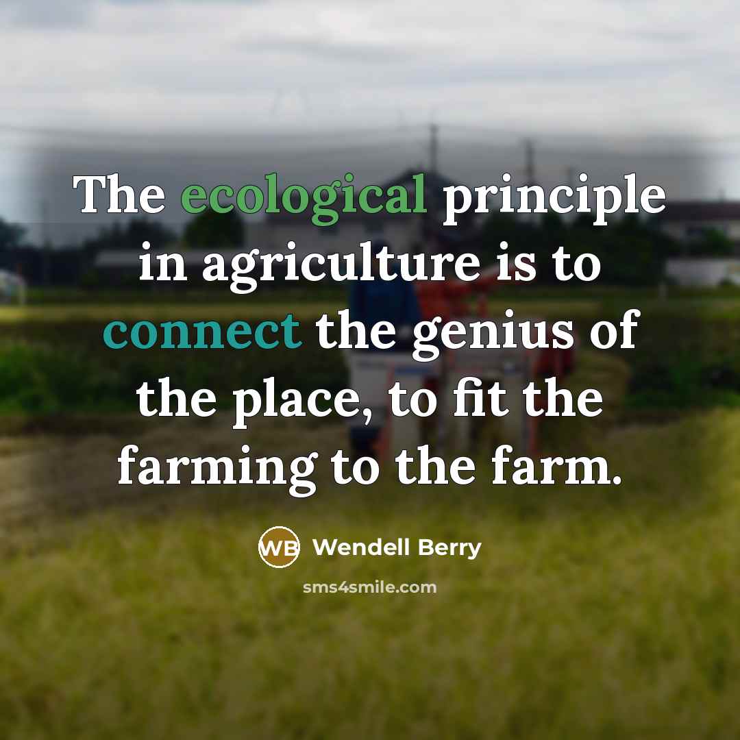 “The ecological principle in agriculture is to connect the genius…” quote by Wendell Berry