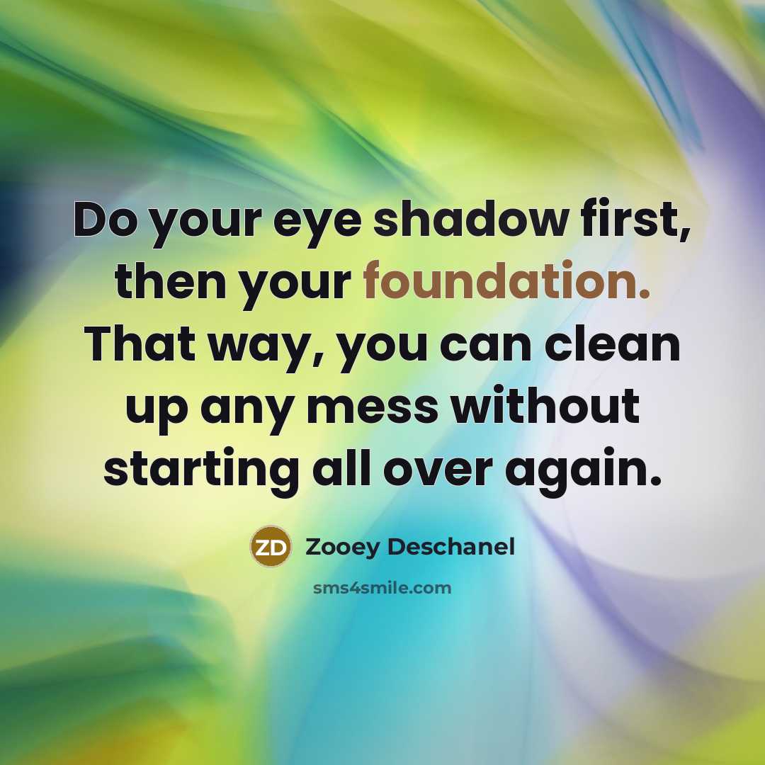 “Do your eye shadow first, then your foundation. That way,…” quote by Zooey Deschanel