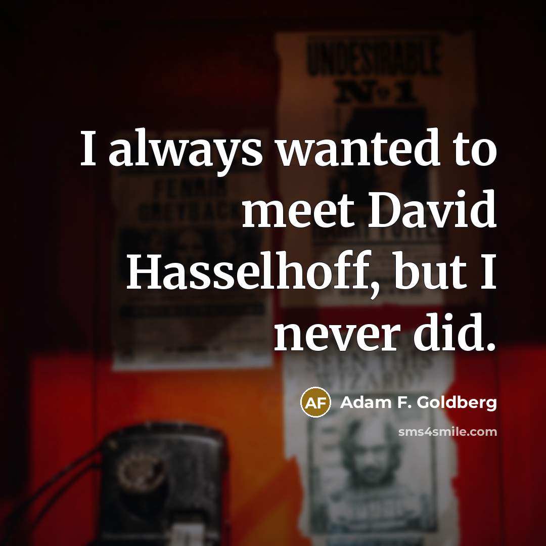 “I always wanted to meet David Hasselhoff, but I never…” quote by Adam F. Goldberg