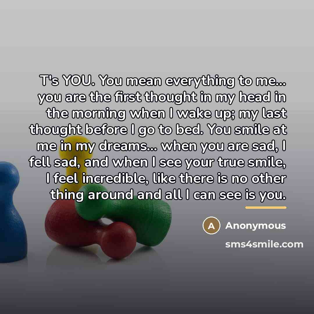 “T's YOU. You mean everything to me... you are the…” quote by Anonymous