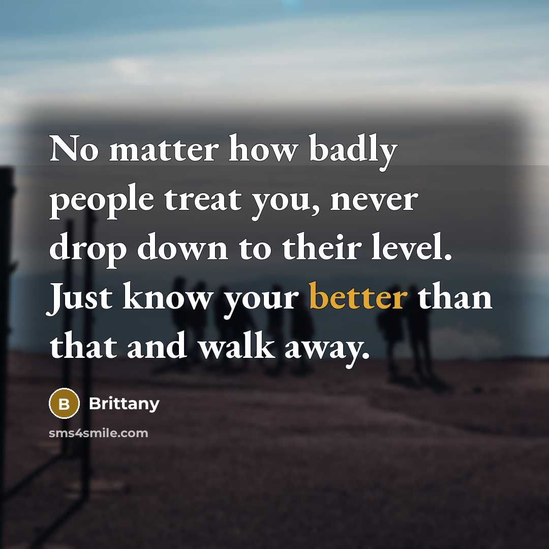 “No matter how badly people treat you, never drop down…” quote by Brittany