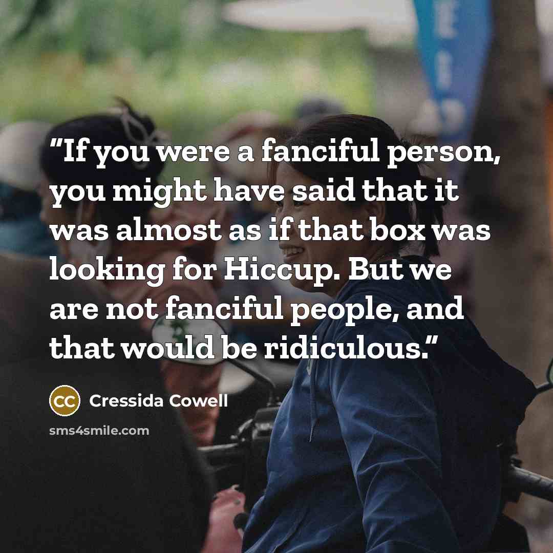 “If you were a fanciful person, you might have said that it was almost as if that box was looking for Hiccup. But we are not fanciful people, and that would be ridiculous.” quote by Cressida Cowell