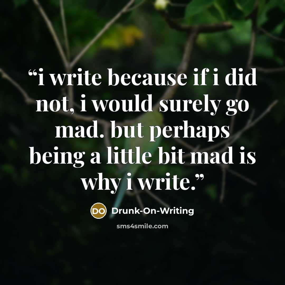 “i write because if i did not, i would surely go mad. but perhaps being a little bit mad is why i write.” quote by Drunk-On-Writing