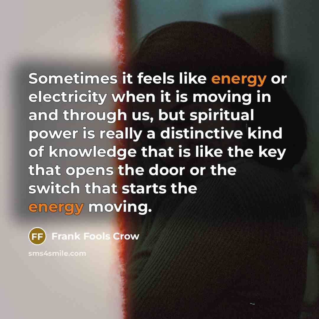 “Sometimes it feels like energy or electricity when it is…” quote by Frank Fools Crow