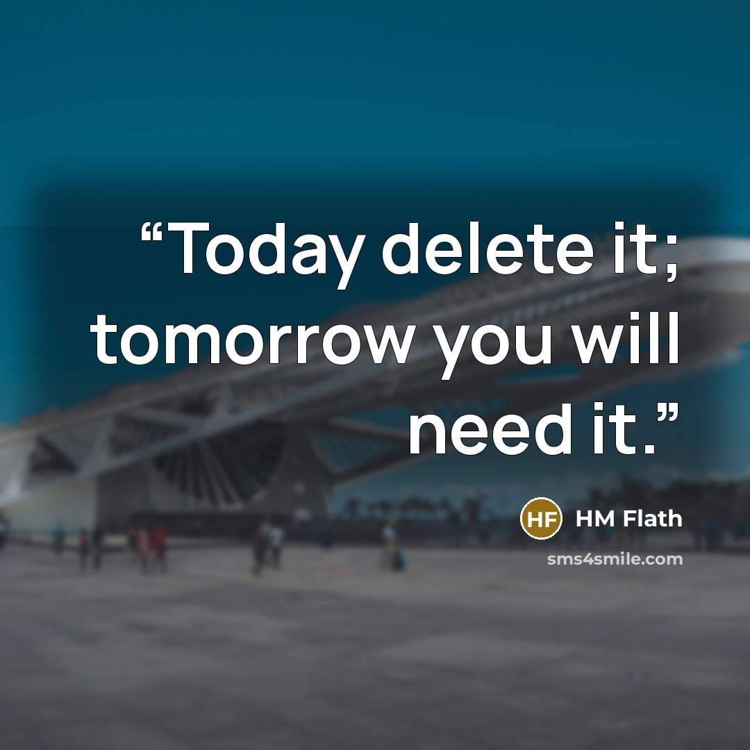 “Today delete it; tomorrow you will need it.” quote by HM Flath