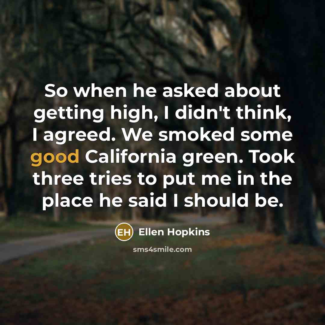 “So when he asked about getting high, I didn't think,…” quote by Ellen Hopkins