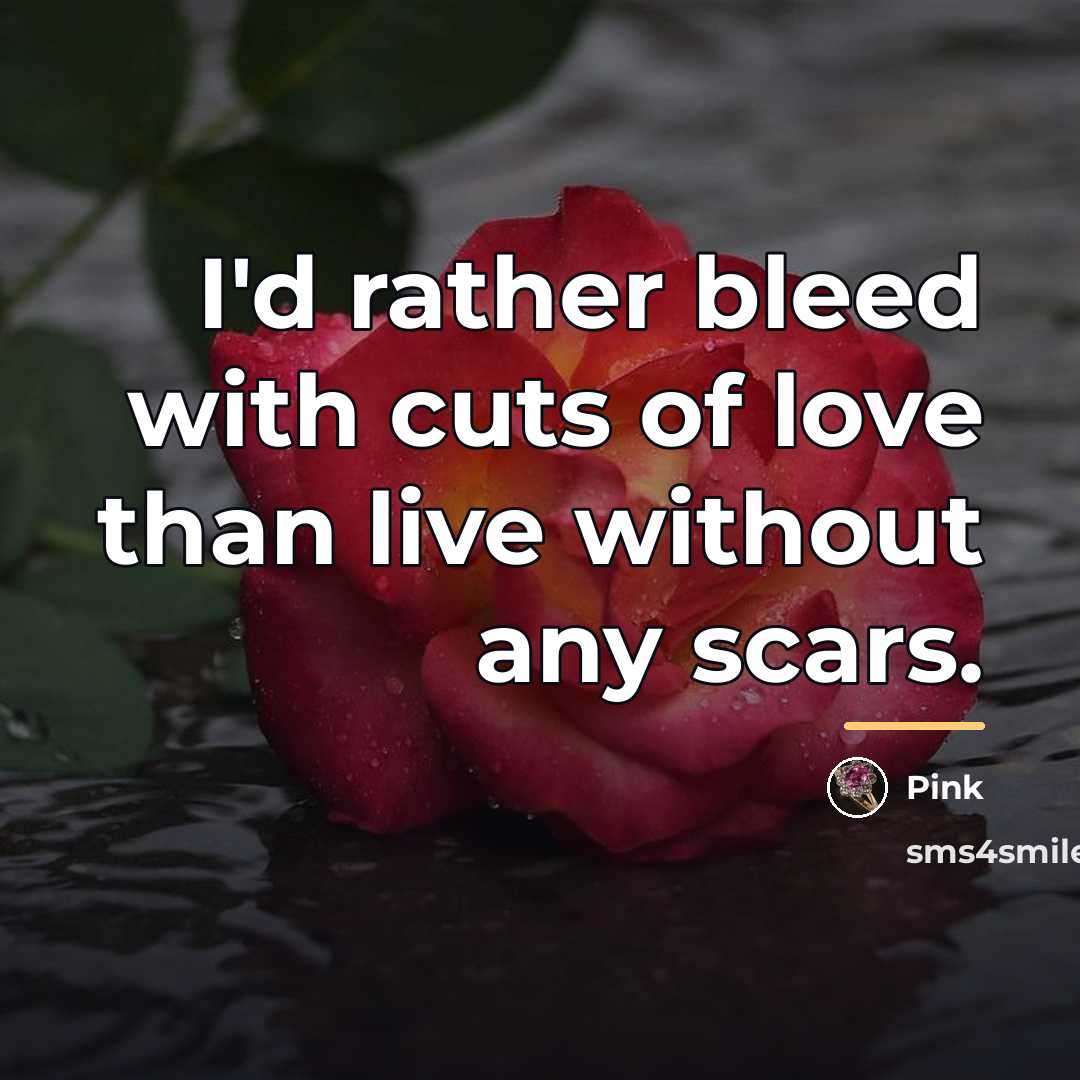 “I'd rather bleed with cuts of love than live without…” quote by Pink
