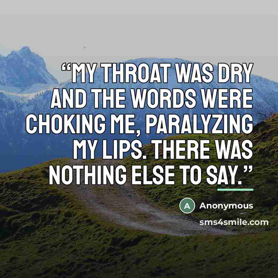 “My throat was dry and the words were choking me, paralyzing my lips. There was nothing else to say.” quote by Anonymous