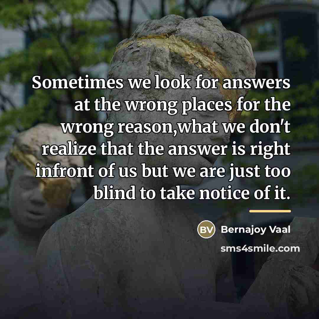 “Sometimes we look for answers at the wrong places for…” quote by Bernajoy Vaal