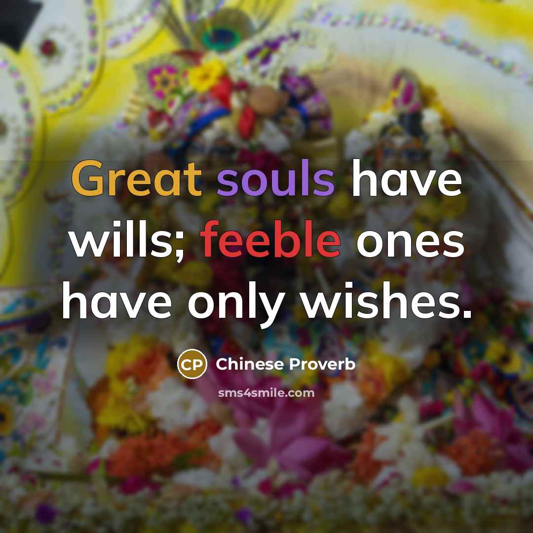 “Great souls have wills; feeble ones have only wishes.” quote by Chinese Proverb