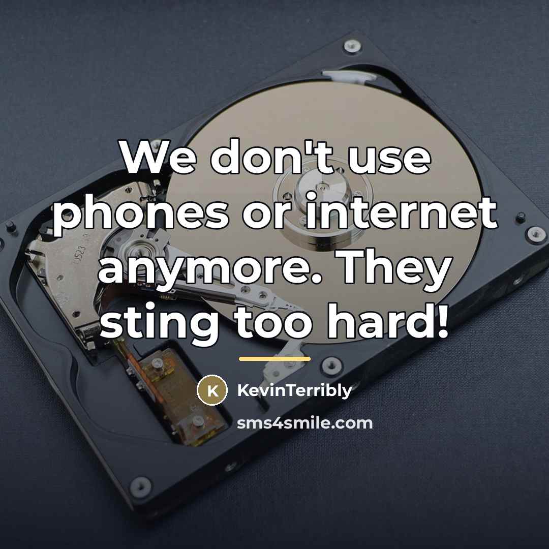 “We don't use phones or internet anymore. They sting too…” quote by KevinTerribly