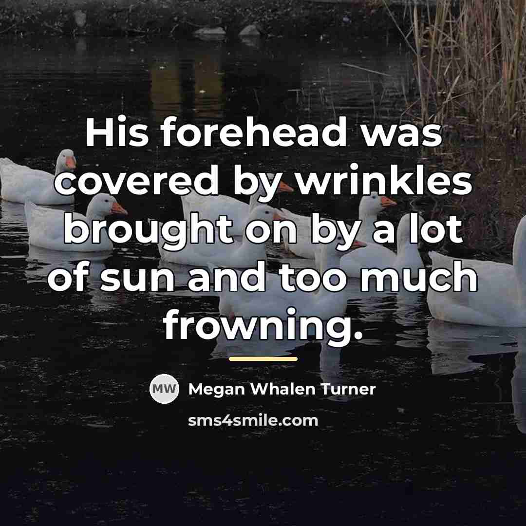 “His forehead was covered by wrinkles brought on by a…” quote by Megan Whalen Turner