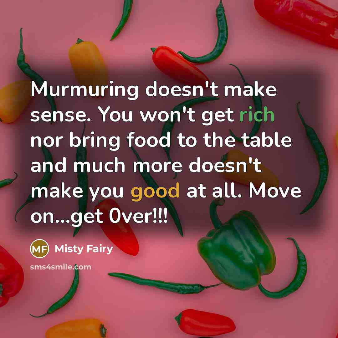 “Murmuring doesn't make sense. You won't get rich nor bring food to the table and much more doesn't make you good at all. Move on…get 0ver!!!” quote by Misty Fairy