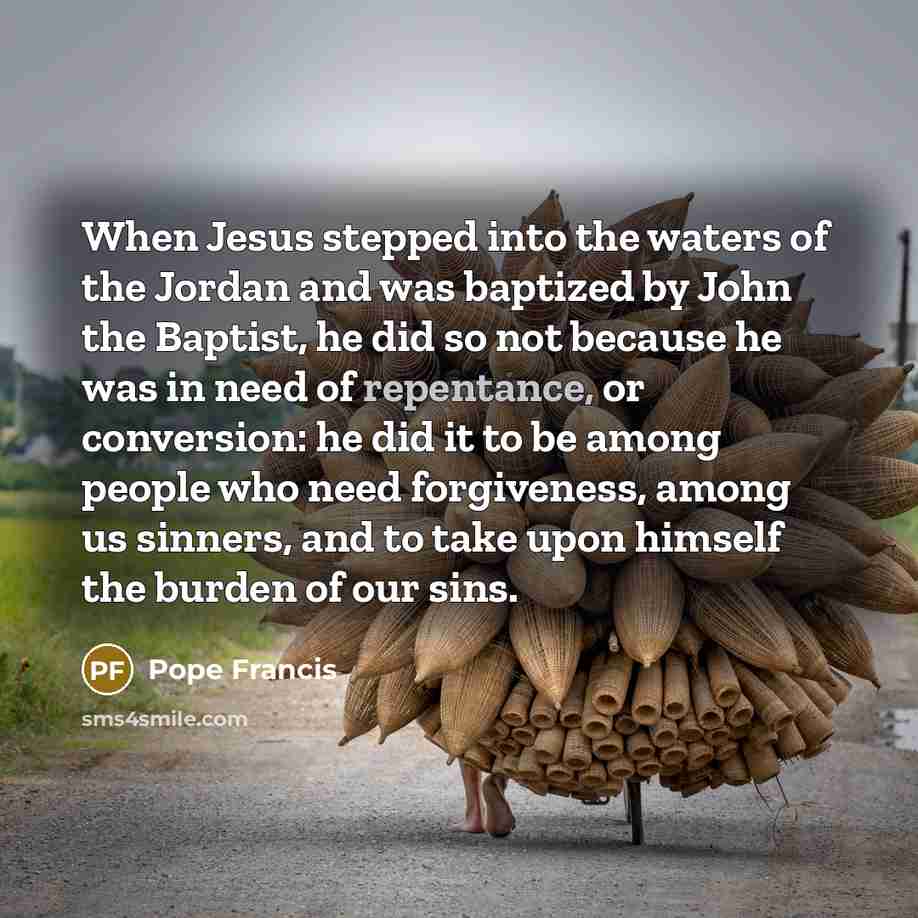“When Jesus stepped into the waters of the Jordan and…” quote by Pope Francis