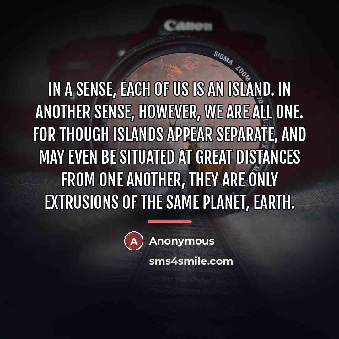 “In a sense, each of us is an island. In…” quote by Anonymous