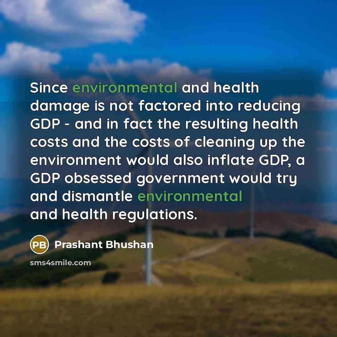 “Since environmental and health damage is not factored into reducing…” quote by Prashant Bhushan