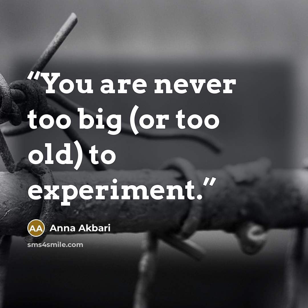 “You are never too big (or too old) to experiment.” quote by Anna Akbari