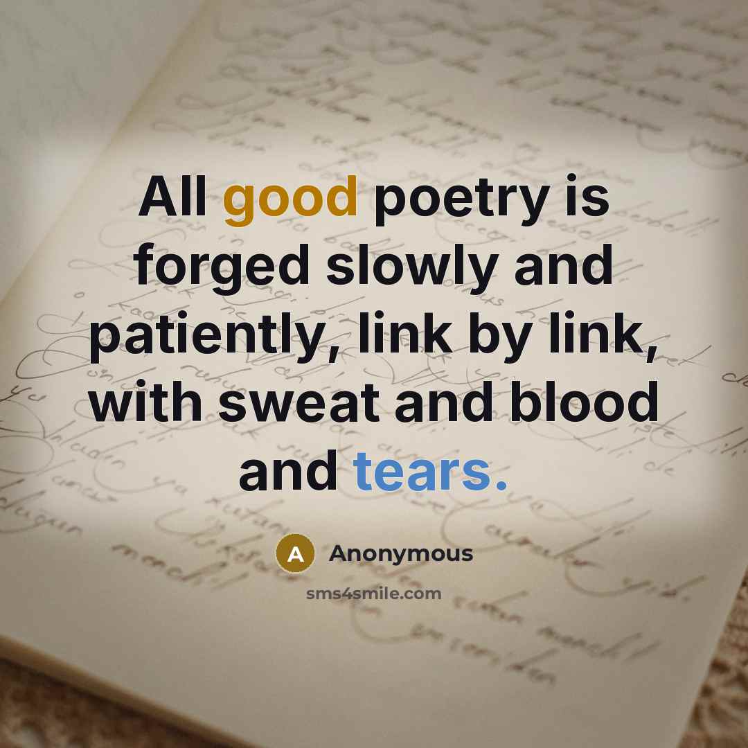 “All good poetry is forged slowly and patiently, link by…” quote by Anonymous