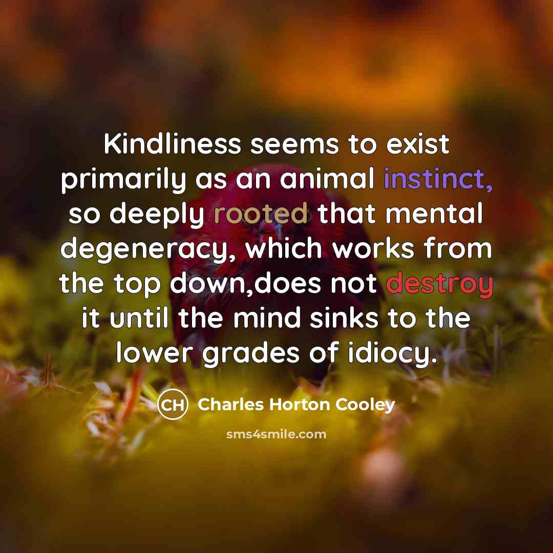 “Kindliness seems to exist primarily as an animal instinct, so…” quote by Charles Horton Cooley