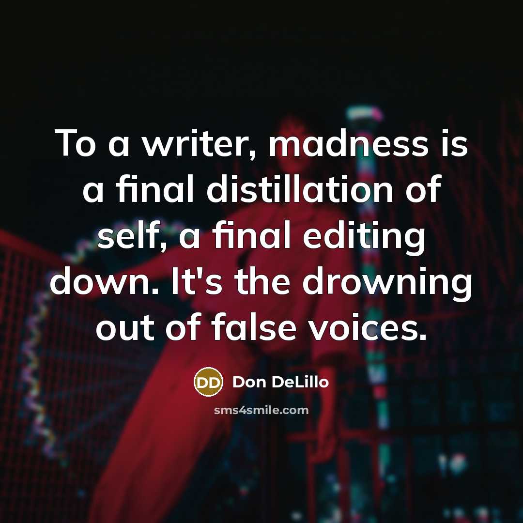 “To a writer, madness is a final distillation of self,…” quote by Don DeLillo