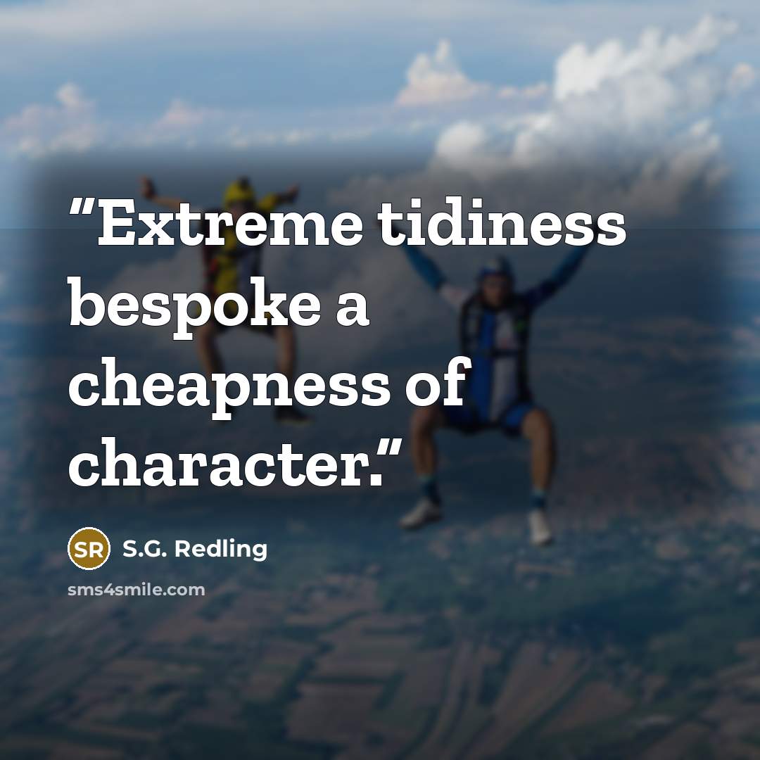 “Extreme tidiness bespoke a cheapness of character.” quote by S.G. Redling